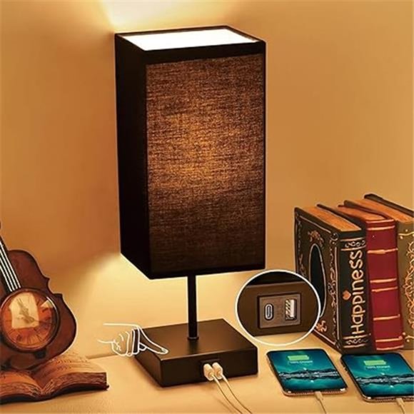 Table Lamp for Bedroom, 3 Way Dimmable Touch Bedside Lamp, Small Lamp with 2 USB - Picture 1 of 6